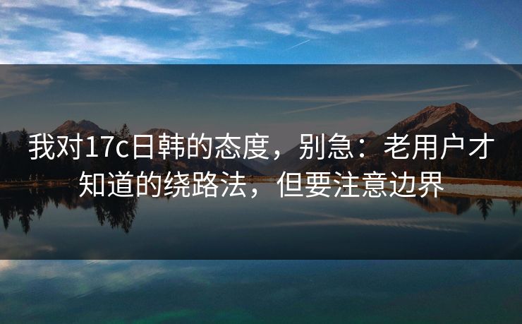 我对17c日韩的态度，别急：老用户才知道的绕路法，但要注意边界