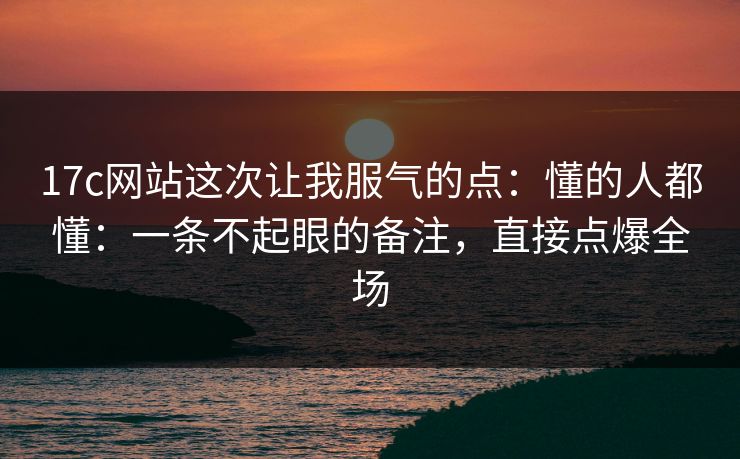 17c网站这次让我服气的点：懂的人都懂：一条不起眼的备注，直接点爆全场