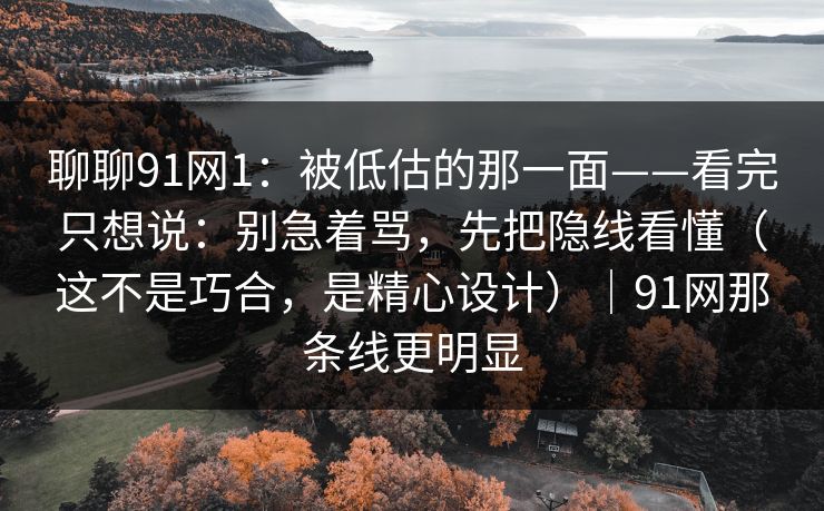 聊聊91网1：被低估的那一面——看完只想说：别急着骂，先把隐线看懂（这不是巧合，是精心设计）｜91网那条线更明显