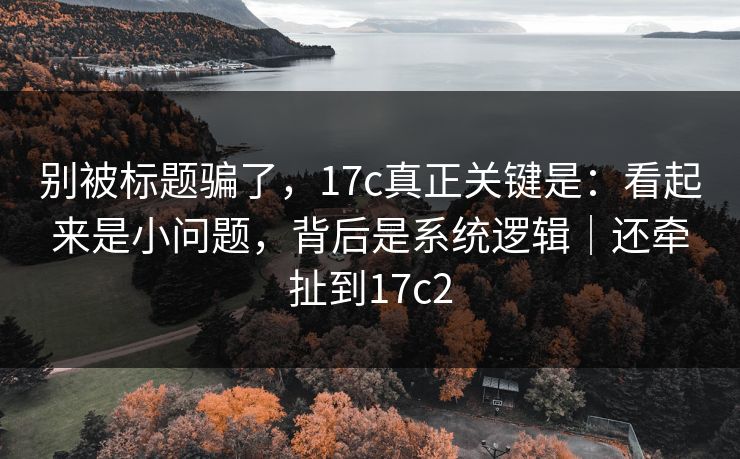 别被标题骗了，17c真正关键是：看起来是小问题，背后是系统逻辑｜还牵扯到17c2