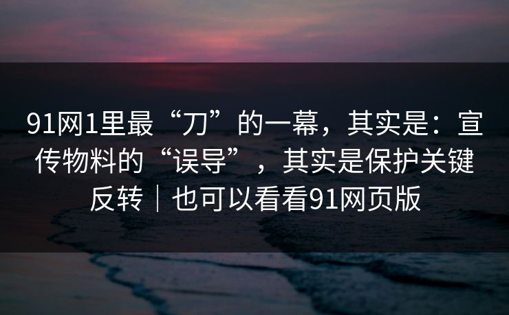 91网1里最“刀”的一幕，其实是：宣传物料的“误导”，其实是保护关键反转｜也可以看看91网页版
