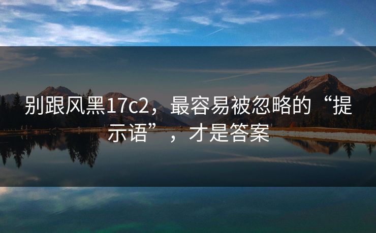 别跟风黑17c2，最容易被忽略的“提示语”，才是答案